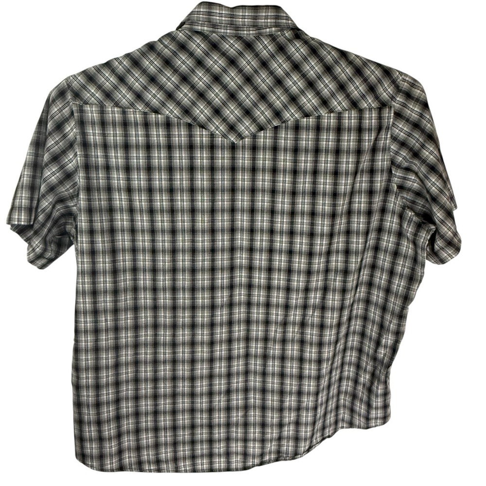 Wrangler Western Cowboy Men 2XL Shirt Black/White Plaid Pearl Snap Short Sleeve - Picture 3 of 8